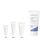 5ml, 10ml and 15ml sample tubes next to the full-size AESTURA Atobarrier 365 Cream 80ml tube