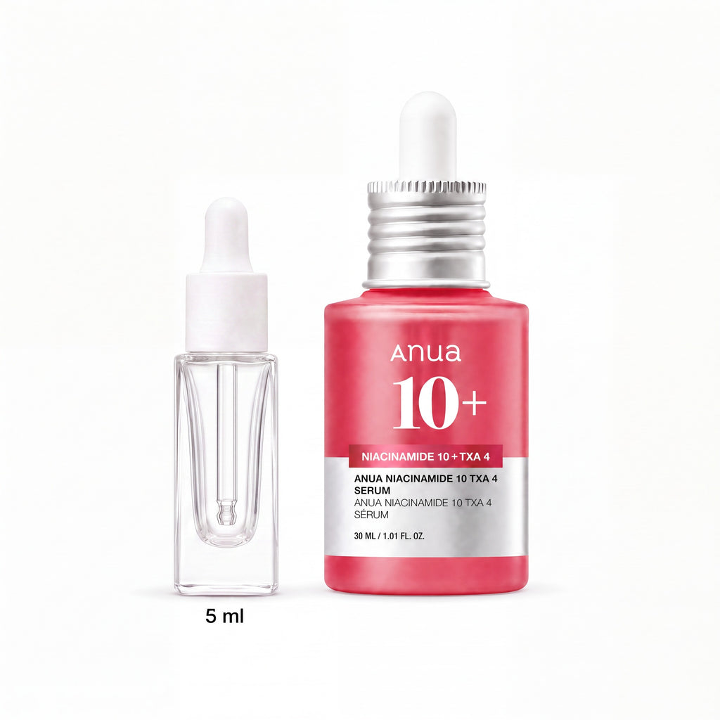 5ml sample dropper next to the full-size Anua Niacinamide 10 TXA 4 Serum 30ml bottle