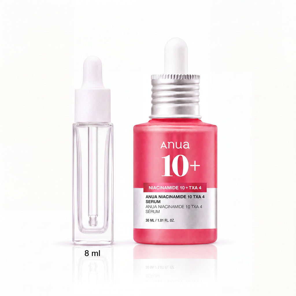 8ml sample dropper next to the full-size Anua Niacinamide 10 TXA 4 Serum 30ml bottle