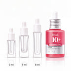 3ml, 5ml and 8ml sample droppers next to the full-size Anua Niacinamide 10 TXA 4 Serum 30ml bottle