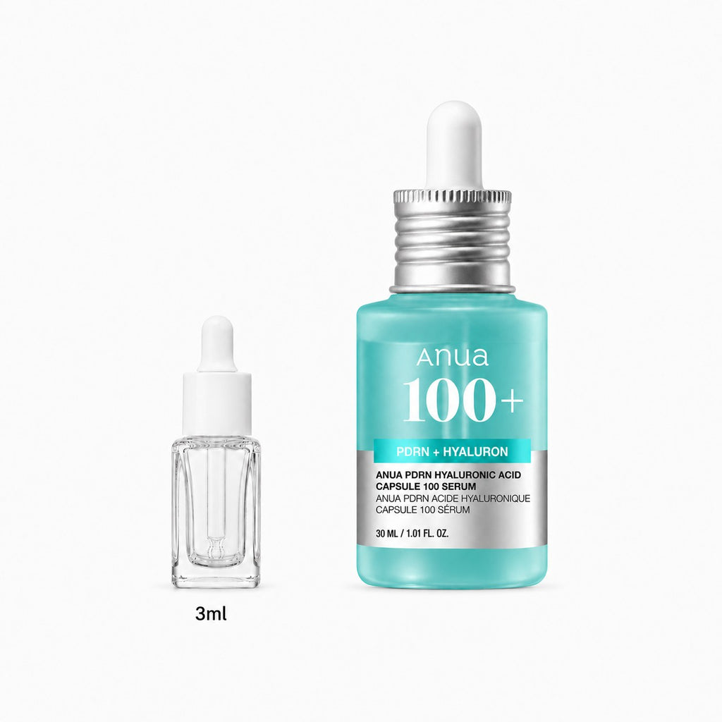 3ml sample dropper next to the full-size Anua PDRN Hyaluronic Acid Capsule 100 Serum 30ml bottle