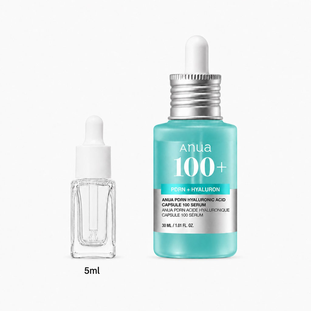 5ml sample dropper next to the full-size Anua PDRN Hyaluronic Acid Capsule 100 Serum 30ml bottle