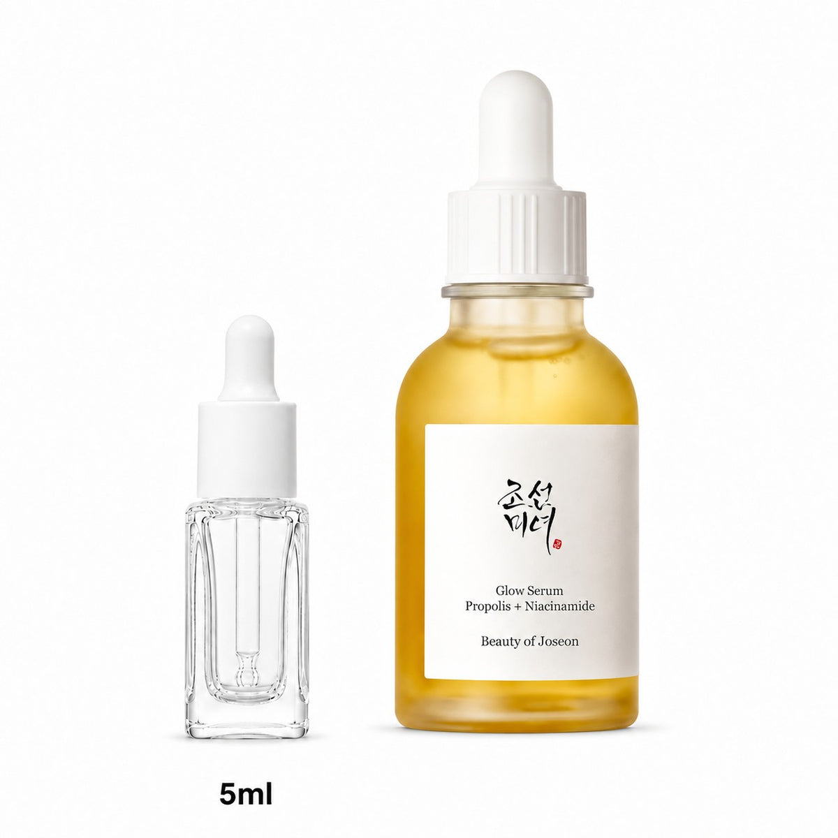 5ml sample dropper next to the full-size Beauty of Joseon Glow Serum 60ml bottle