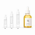 3ml, 5ml and 8ml sample droppers next to the full-size Beauty of Joseon Glow Serum 60ml bottle