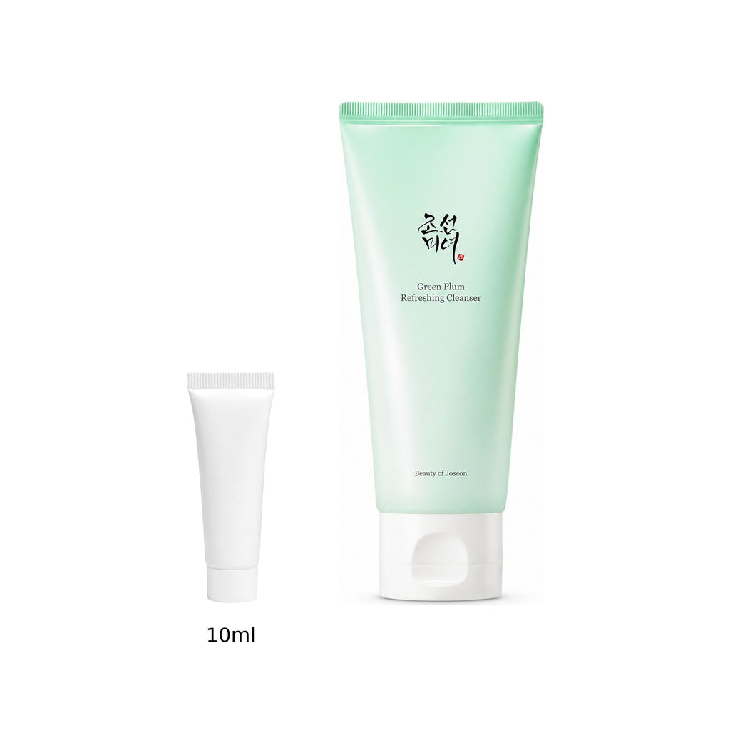 10ml sample tube next to the full-size Beauty of Joseon Green Plum Refreshing Cleanser 100ml tube