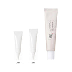 3ml and 5ml sample tubes next to the full-size Beauty of Joseon Relief Sun: Rice + Probiotics 50ml tube