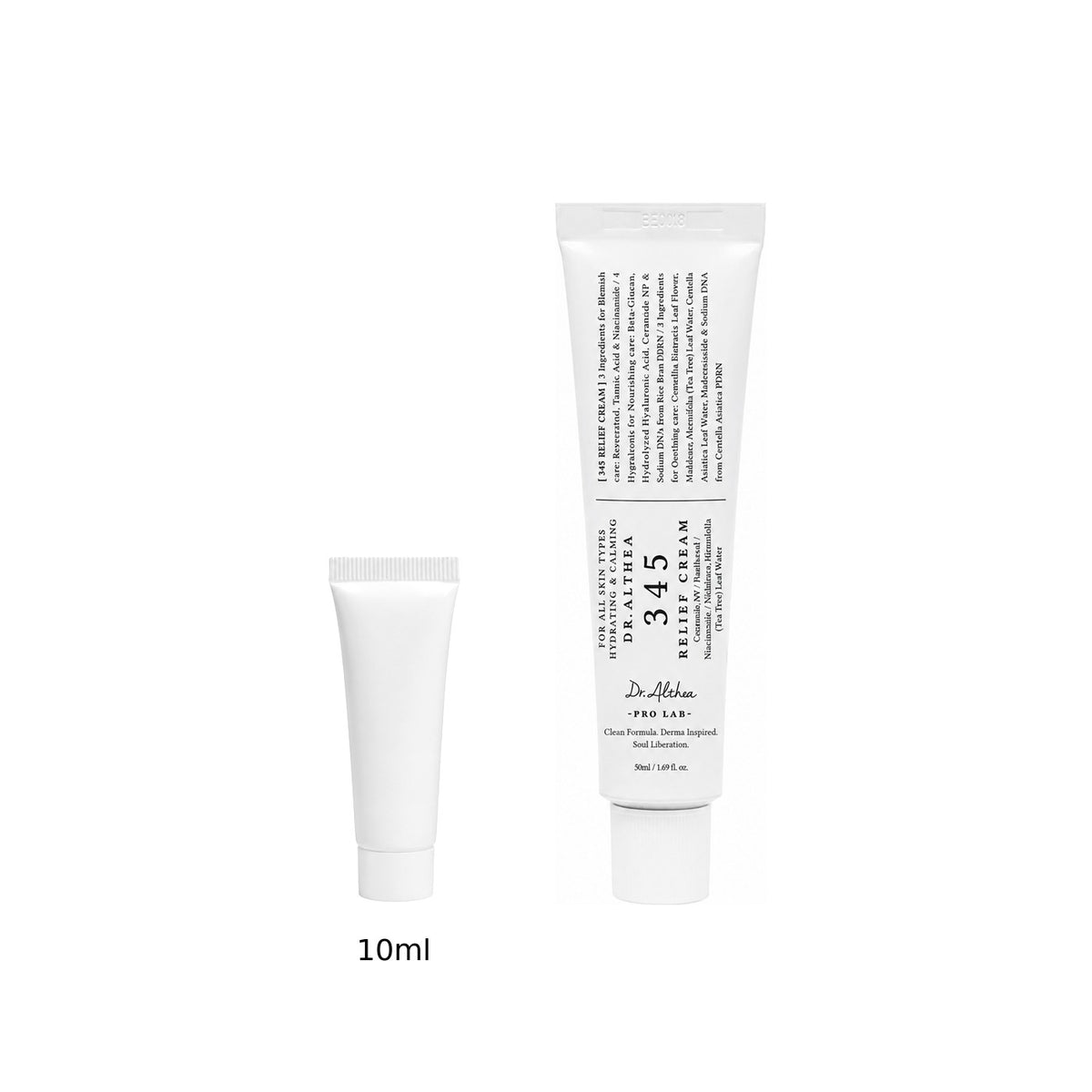 10ml sample tube next to the full-size Dr. Althea 345 Relief Cream 50ml tube