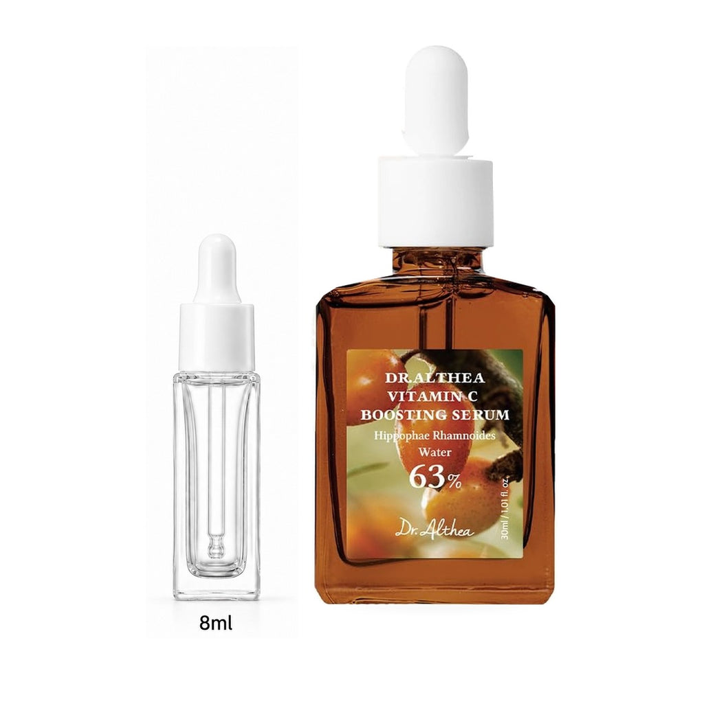 8ml sample dropper next to the full-size Dr. Althea Vitamin C Boosting Serum 30ml bottle