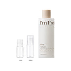 10ml and 20ml sample bottles next to the full-size I'm from Rice Toner 150ml bottle