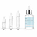 3ml, 5ml and 8ml sample droppers next to the full-size iUNIK Beta-Glucan Power Moisture Serum 50ml bottle