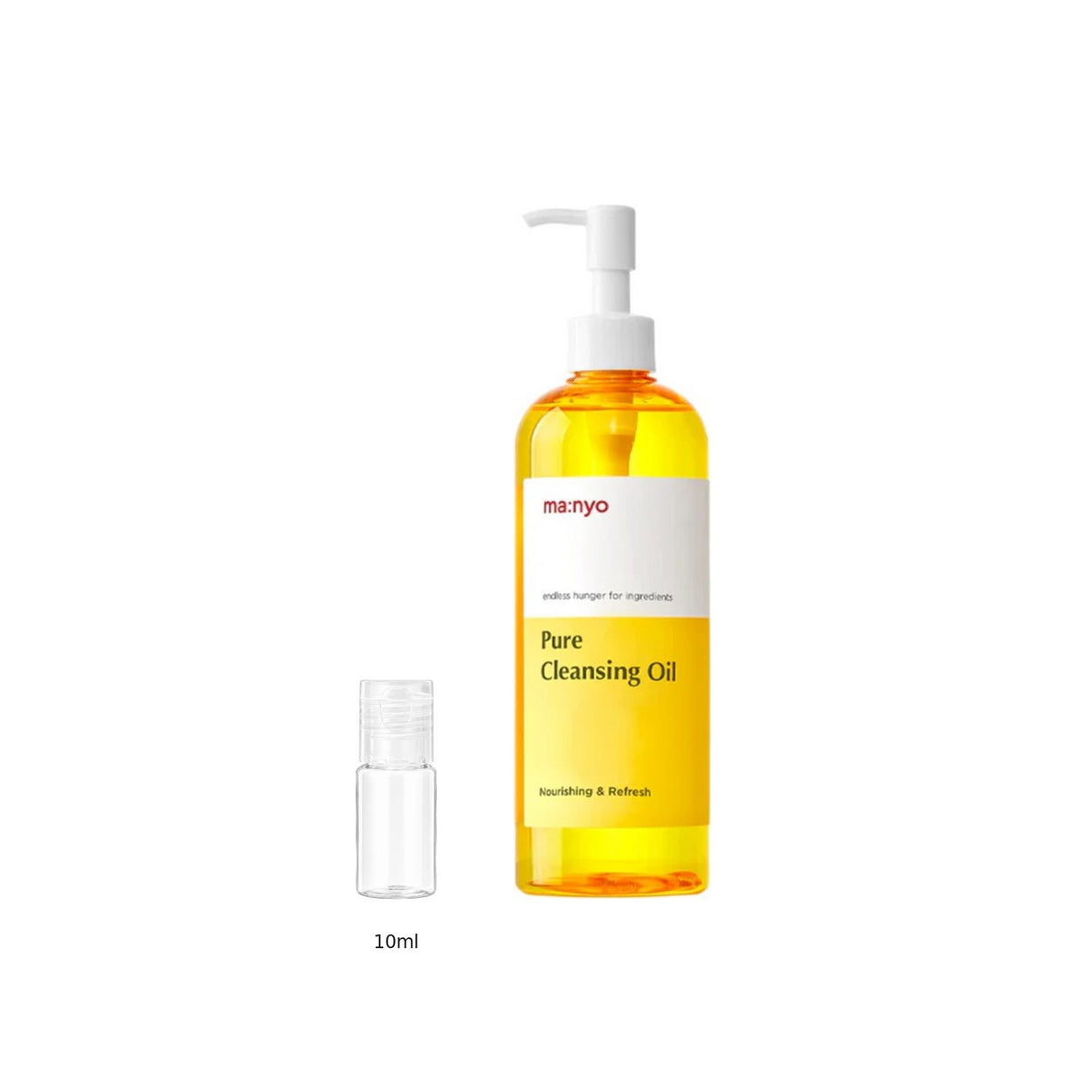10ml sample bottle next to the full-size Manyo Pure Cleansing Oil 200ml bottle