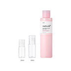 10ml and 20ml sample bottles next to the full-size medicube PDRN Pink Niacinamide Milky Toner 150ml bottle