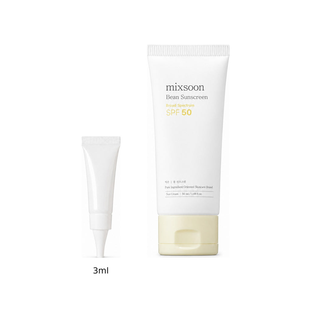 3ml sample tube next to the full-size mixsoon Bean Sunscreen 50ml tube