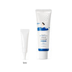 5ml sample tube next to the full-size Round Lab Birch Juice Moisturizing Sunscreen 50ml tube