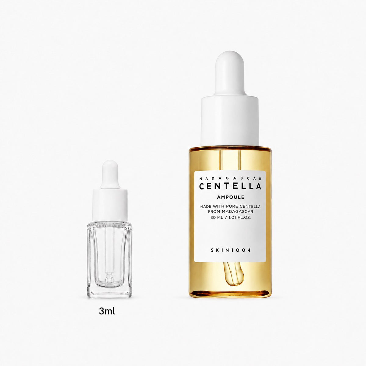 3ml sample dropper next to the full-size SKIN1004 Madagascar Centella Asiatica 100 Ampoule 100ml bottle