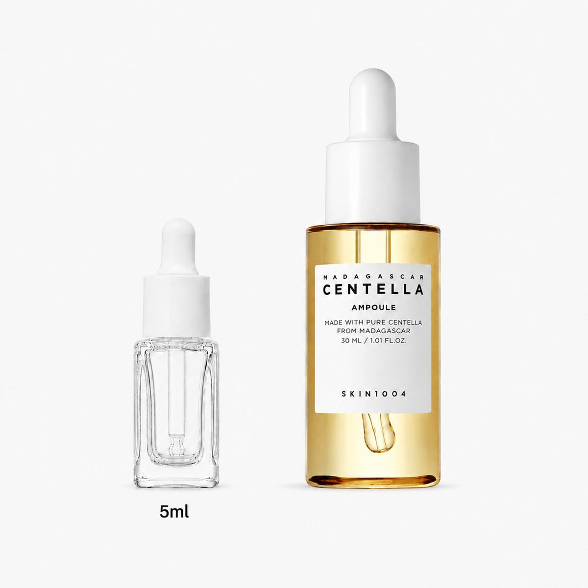 5ml sample dropper next to the full-size SKIN1004 Madagascar Centella Asiatica 100 Ampoule 100ml bottle