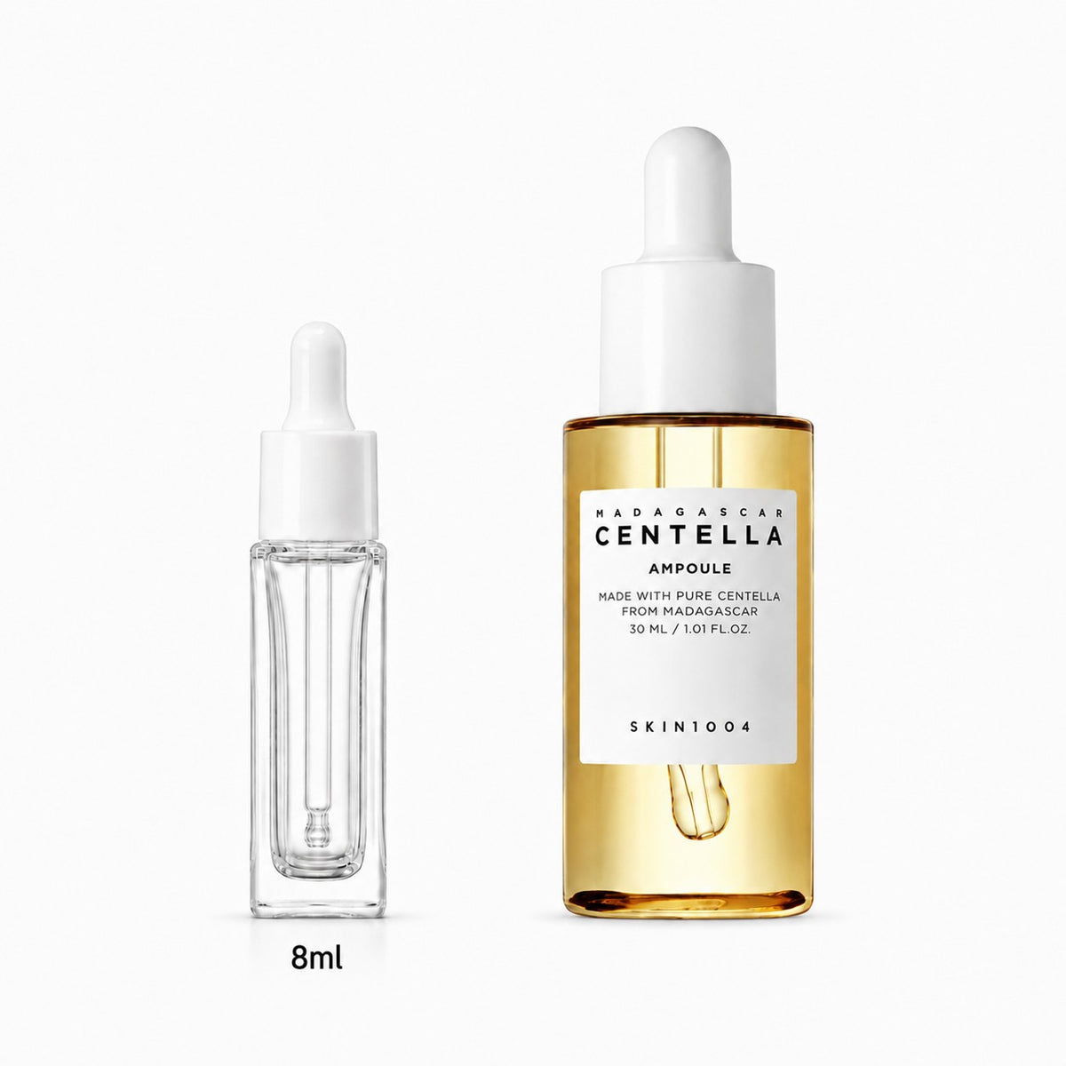 8ml sample dropper next to the full-size SKIN1004 Madagascar Centella Asiatica 100 Ampoule 100ml bottle