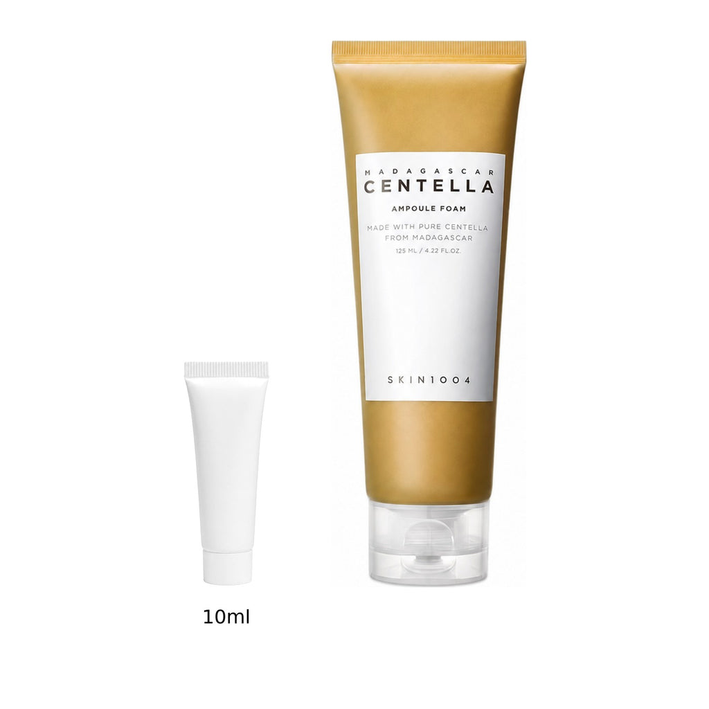 10ml sample tube next to the full-size SKIN1004 Madagascar Centella Ampoule Foam 125ml bottle