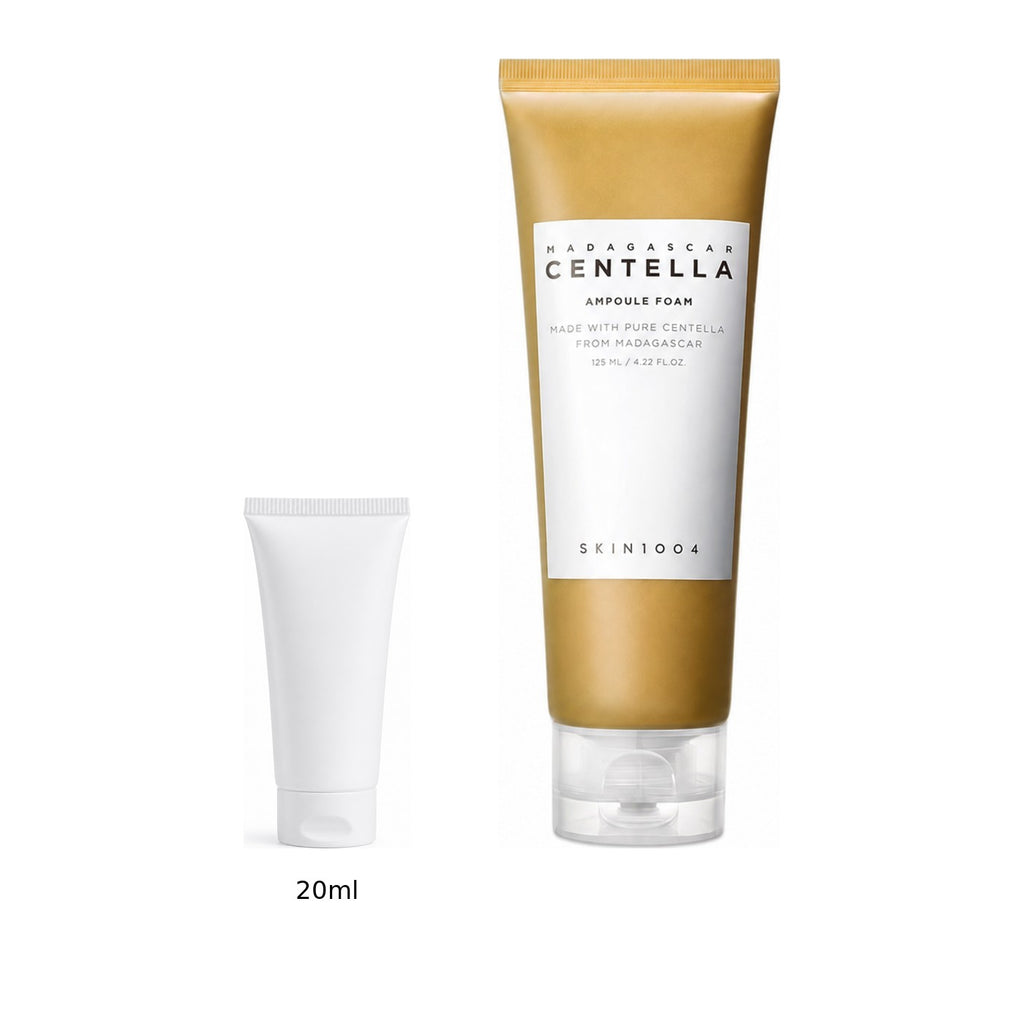 20ml sample tube next to the full-size SKIN1004 Madagascar Centella Ampoule Foam 125ml bottle