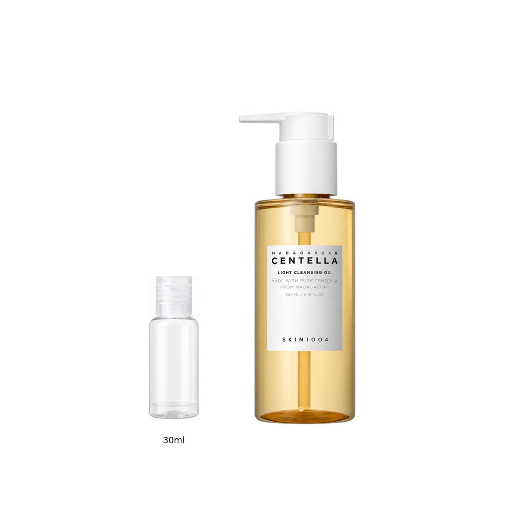 30ml sample bottle next to the full-size SKIN1004 Madagascar Centella Light Cleansing Oil 200ml bottle