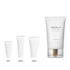 5ml, 10ml and 15ml sample tubes next to the full-size SKIN1004 Madagascar Centella Soothing Cream 75ml tube