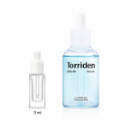 3ml sample dropper next to the full-size Torriden Dive-In Low Molecular Hyaluronic Acid Serum 50ml bottle